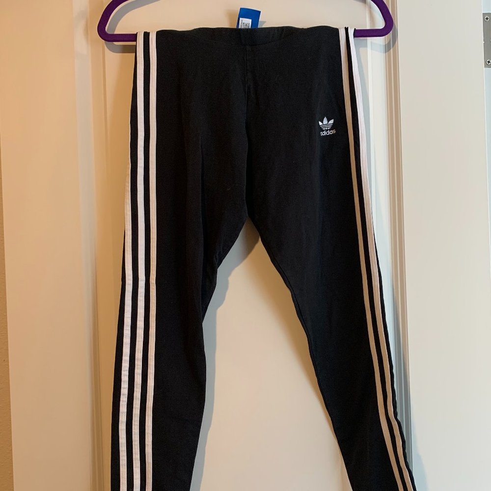 Adidas Black Leggings with White Stripes